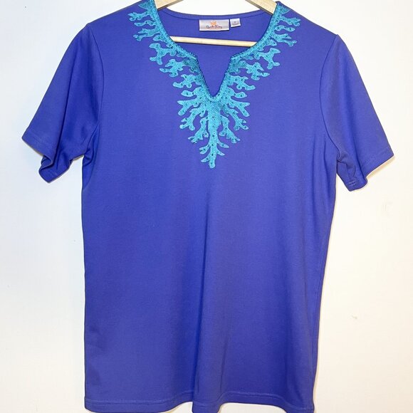 Quacker Factory Purple Embroidered & Beaded Tee – Size Small - Picture 1 of 8